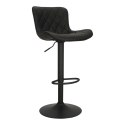 TAPICEROWANY CZARNY HOKER Z OPARCIEM, METALOWY, OBROTOWY, REGULOWANY, LOFT
