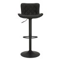 TAPICEROWANY CZARNY HOKER Z OPARCIEM, METALOWY, OBROTOWY, REGULOWANY, LOFT