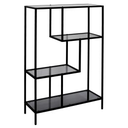 METALOWY CZARNY REGAŁ ZE SZKLANYMI PÓŁKAMI, LOFT, ELEGANCKI, 113 CM