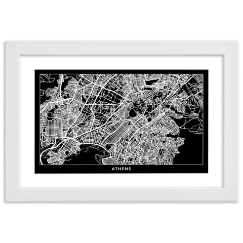 Plakat w białej ramie - Plan miasta Ateny Plakat w białej ramie - Plan miasta Ateny