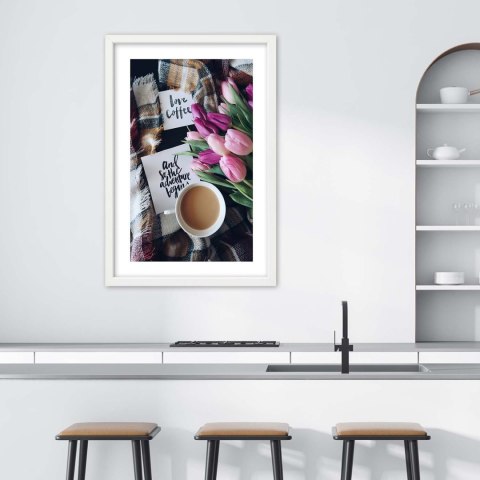 Plakat w białej ramie - Poranek przy kawie Plakat w białej ramie - Poranek przy kawie