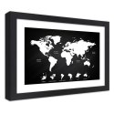 Plakat w czarnej ramie - Kontrastowa mapa świata i kontynenty