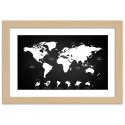 Plakat w drewnianej ramie - Kontrastowa mapa świata i kontynenty