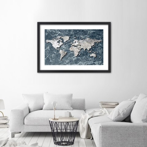 Plakat w czarnej ramie - Mapa świata na marmurze Plakat w czarnej ramie - Mapa świata na marmurze
