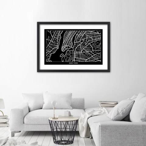 Plakat w czarnej ramie - Plan miasta Nowy Jork Plakat w czarnej ramie - Plan miasta Nowy Jork
