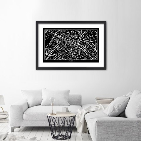 Plakat w czarnej ramie - Plan miasta Paryż Plakat w czarnej ramie - Plan miasta Paryż