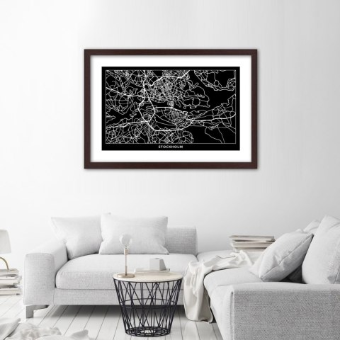 Plakat w brązowej ramie - Plan miasta Sztokholm Plakat w brązowej ramie - Plan miasta Sztokholm
