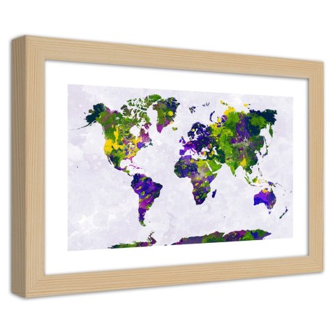 Plakat w drewnianej ramie - Malowana mapa świata Plakat w drewnianej ramie - Malowana mapa świata