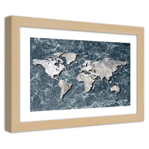 Plakat w drewnianej ramie - Mapa świata na marmurze Plakat w drewnianej ramie - Mapa świata na marmurze