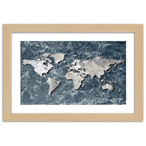 Plakat w drewnianej ramie - Mapa świata na marmurze Plakat w drewnianej ramie - Mapa świata na marmurze