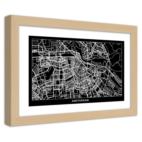 Plakat w drewnianej ramie - Plan miasta Amsterdam Plakat w drewnianej ramie - Plan miasta Amsterdam