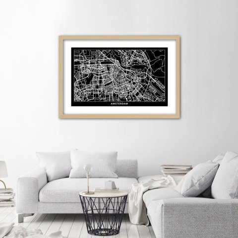 Plakat w drewnianej ramie - Plan miasta Amsterdam Plakat w drewnianej ramie - Plan miasta Amsterdam