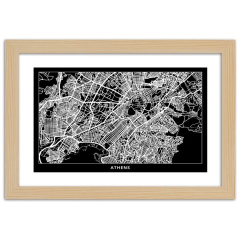 Plakat w drewnianej ramie - Plan miasta Ateny Plakat w drewnianej ramie - Plan miasta Ateny