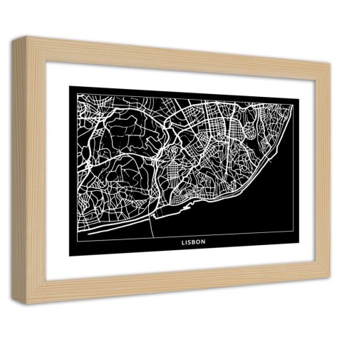 Plakat w drewnianej ramie - Plan miasta Lizbona Plakat w drewnianej ramie - Plan miasta Lizbona