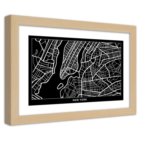 Plakat w drewnianej ramie - Plan miasta Nowy Jork Plakat w drewnianej ramie - Plan miasta Nowy Jork