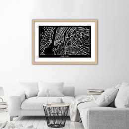 Plakat w drewnianej ramie - Plan miasta Nowy Jork