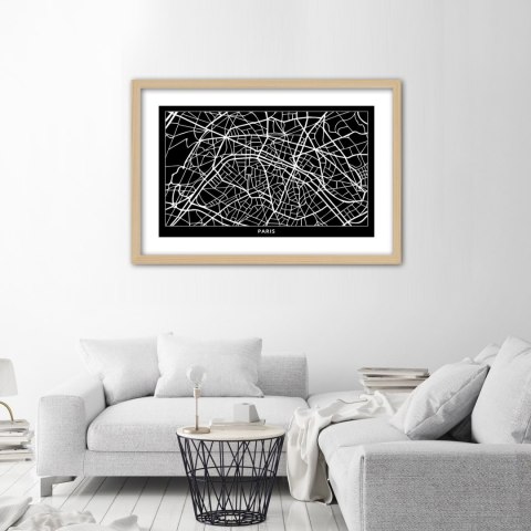 Plakat w drewnianej ramie - Plan miasta Paryż Plakat w drewnianej ramie - Plan miasta Paryż