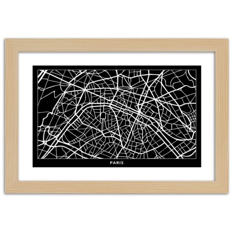 Plakat w drewnianej ramie - Plan miasta Paryż Plakat w drewnianej ramie - Plan miasta Paryż
