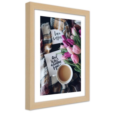 Plakat w drewnianej ramie - Poranek przy kawie Plakat w drewnianej ramie - Poranek przy kawie