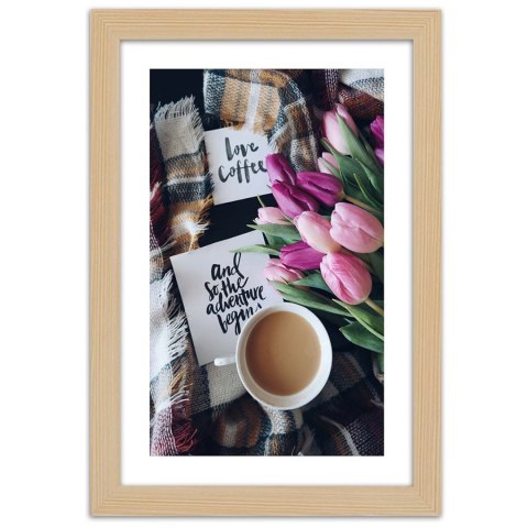Plakat w drewnianej ramie - Poranek przy kawie Plakat w drewnianej ramie - Poranek przy kawie
