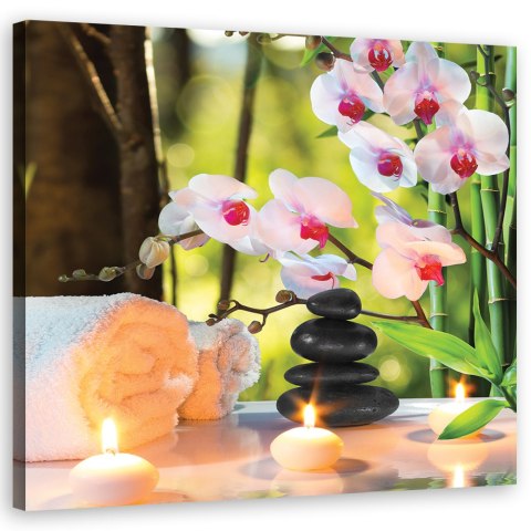 Obraz na płótnie - Spa świece i kwiaty orchidei Obraz na płótnie - Spa świece i kwiaty orchidei