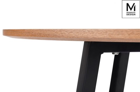 INDUSTRIALNY OKRĄGŁY STÓŁ LOFT, CZARNE METALOWE NOGI, DĘBOWY BLAT MDF 80 CM INDUSTRIALNY OKRĄGŁY STÓŁ LOFT, CZARNE METALOWE NOGI, DĘBOWY BLAT MDF 80 CM