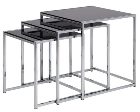 ZESTAW 3 STOLIKÓW KAWOWYCH, CZARNE SZKŁO, CHROMOWANY METAL, NOWOCZESNE, 3w1 ZESTAW 3 STOLIKÓW KAWOWYCH, CZARNE SZKŁO, CHROMOWANY METAL, NOWOCZESNE, 3w1