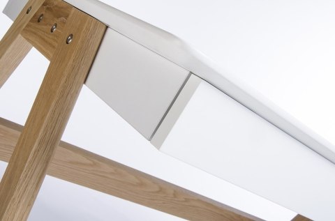 BIAŁE BIURKO SKANDYNAWSKIE Z 2 SZUFLADAMI, DĘBOWE NOGI, DO POKOJU, 120 CM BIAŁE BIURKO SKANDYNAWSKIE Z 2 SZUFLADAMI, DĘBOWE NOGI, DO POKOJU, 120 CM