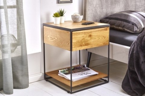 SZAFKA NOCNA LOFT, Z LITEGO DREWNA, CZARNY METAL, Z SZUFLADĄ I PÓŁKĄ 40 CM SZAFKA NOCNA LOFT, Z LITEGO DREWNA, CZARNY METAL, Z SZUFLADĄ I PÓŁKĄ 40 CM