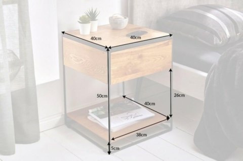 SZAFKA NOCNA LOFT, Z LITEGO DREWNA, CZARNY METAL, Z SZUFLADĄ I PÓŁKĄ 40 CM SZAFKA NOCNA LOFT, Z LITEGO DREWNA, CZARNY METAL, Z SZUFLADĄ I PÓŁKĄ 40 CM