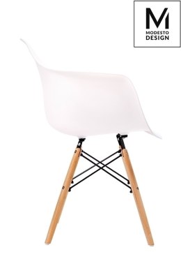 NOWOCZESNE BIAŁE KRZESŁO LOFT DO SALONU, JADALNI, Z PODŁOKIETNIKAMI, BUKOWE