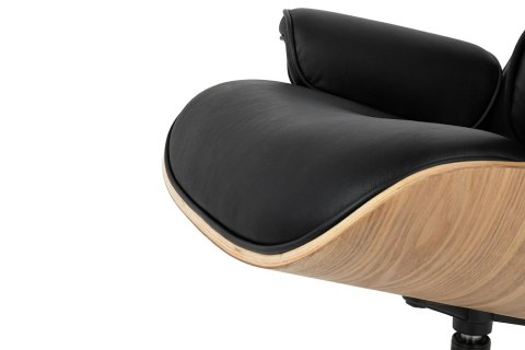 FOTEL LOUNGE, Z PODNÓŻKIEM, DREWNO JESIONOWE, CZARNA SKÓRA NATURALNA FOTEL LOUNGE, Z PODNÓŻKIEM, DREWNO JESIONOWE, CZARNA SKÓRA NATURALNA