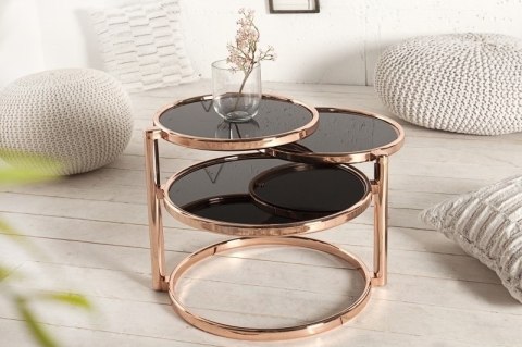 MIEDZIANY STOLIK GLAMOUR, 3 BLATY, CZARNE SZKŁO, DO SALONU, ROZKŁADANY MIEDZIANY STOLIK GLAMOUR, 3 BLATY, CZARNE SZKŁO, DO SALONU, ROZKŁADANY