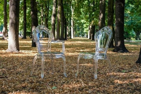 PRZEZROCZYSTE KRZESŁO BAROKOWE, DO JADALNI, Z PODŁOKIETNIKAMI, GLAMOUR PRZEZROCZYSTE KRZESŁO BAROKOWE, DO JADALNI, Z PODŁOKIETNIKAMI, GLAMOUR