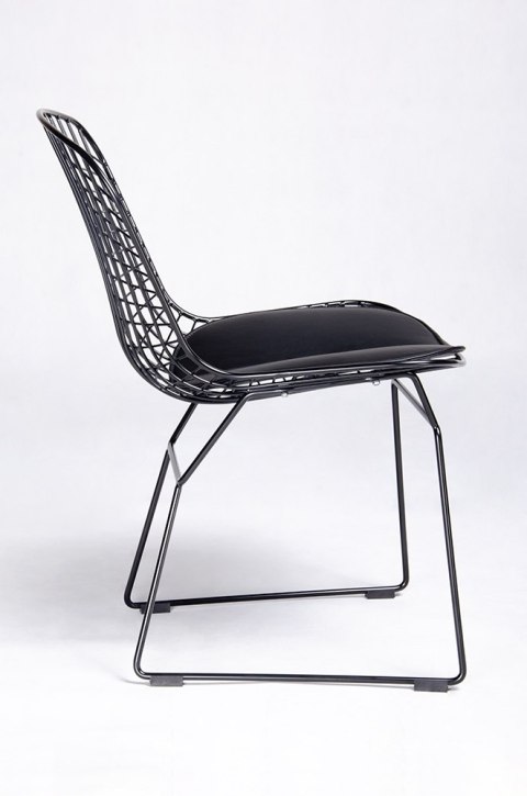 METALOWE CZARNE KRZESŁO LOFT, INDUSTRIALNE, KRATA, Z PODUSZKĄ, DO SALONU