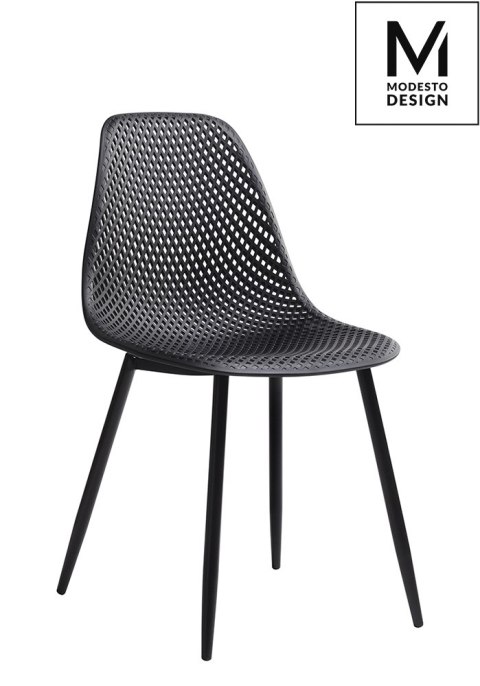 NOWOCZESNE CZARNE KRZESŁO, AŻUROWE, DO JADALNI, DO SALONU, LOFT, METAL