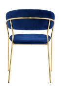 TAPICEROWANE NIEBIESKIE KRZESŁO GLAMOUR - VERONA, WELUROWE, DO SALONU, ZŁOTE