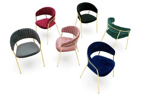 TAPICEROWANE NIEBIESKIE KRZESŁO GLAMOUR - VERONA, WELUROWE, DO SALONU, ZŁOTE