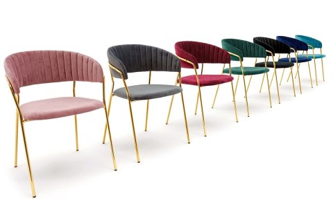 TAPICEROWANE NIEBIESKIE KRZESŁO GLAMOUR - VERONA, WELUROWE, DO SALONU, ZŁOTE