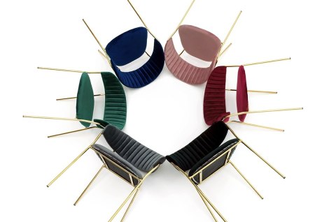 TAPICEROWANE NIEBIESKIE KRZESŁO GLAMOUR - VERONA, WELUROWE, DO SALONU, ZŁOTE