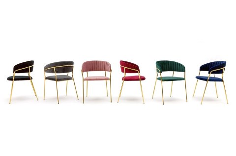 TAPICEROWANE NIEBIESKIE KRZESŁO GLAMOUR - VERONA, WELUROWE, DO SALONU, ZŁOTE