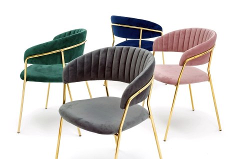 TAPICEROWANE NIEBIESKIE KRZESŁO GLAMOUR - VERONA, WELUROWE, DO SALONU, ZŁOTE