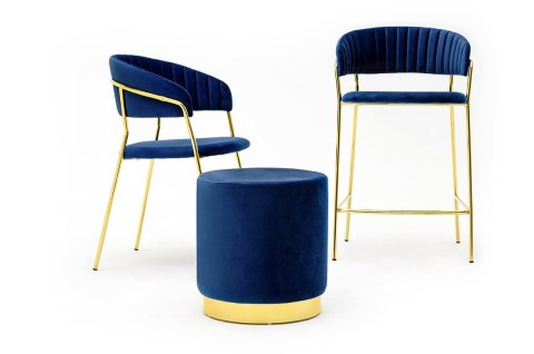 TAPICEROWANE NIEBIESKIE KRZESŁO GLAMOUR - VERONA, WELUROWE, DO SALONU, ZŁOTE