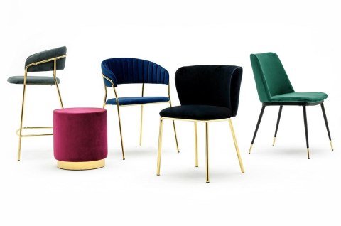 TAPICEROWANE NIEBIESKIE KRZESŁO GLAMOUR - VERONA, WELUROWE, DO SALONU, ZŁOTE