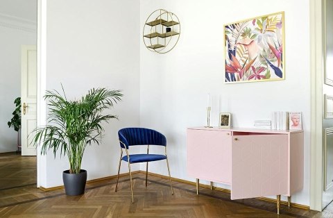 TAPICEROWANE NIEBIESKIE KRZESŁO GLAMOUR - VERONA, WELUROWE, DO SALONU, ZŁOTE