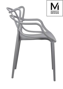 NOWOCZESNE SZARE KRZESŁO DO SALONU, JADALNI, PAOLA GLAMOUR, AŻUROWE OPARCIE