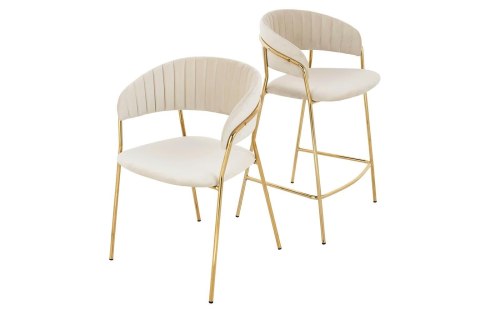 TAPICEROWANE BEŻOWE KRZESŁO GLAMOUR - VERONA, WELUROWE, DO SALONU, ZŁOTE