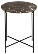 BRĄZOWY MARMUROWY STOLIK KAWOWY, OKRĄGŁY, CZARNY METAL, GLAMOUR, DO SALONU
