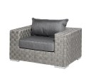 EKSKLUZYWNY SZARY FOTEL - MOMA, OGRODOWY, NA TARAS, RATTAN, NA BALKON, TKANINA