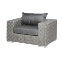 EKSKLUZYWNY SZARY FOTEL - MOMA, OGRODOWY, NA TARAS, RATTAN, NA BALKON, TKANINA